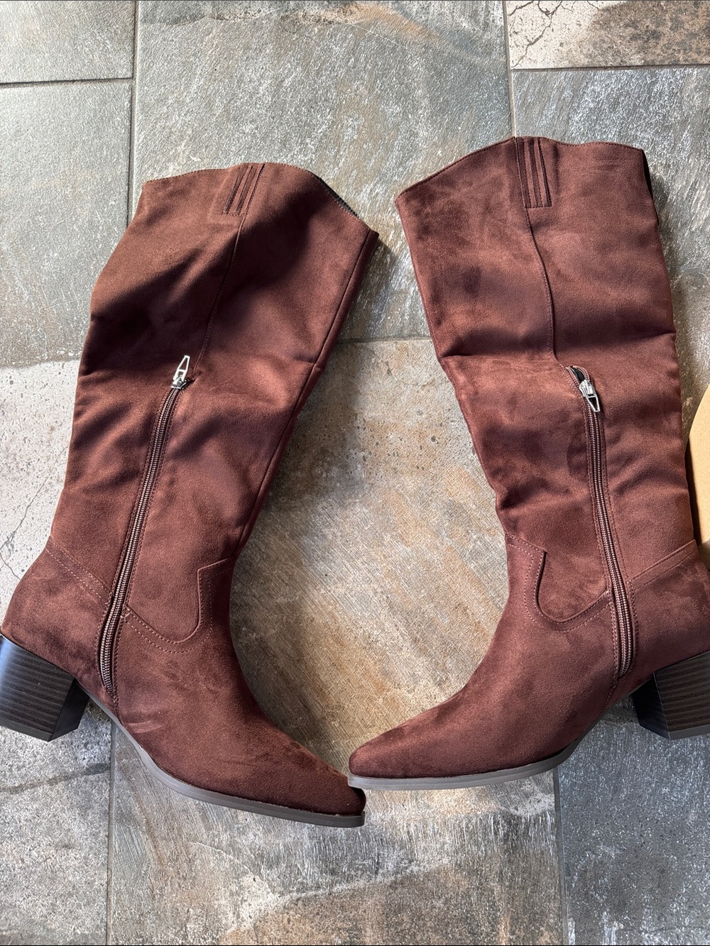 Cutco Chocolate Brown Suede Boots with Side Zipper. Brand new!